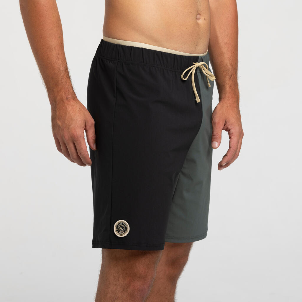 MEN'S LONG SWIM SHORTS 100 BLACK GREY